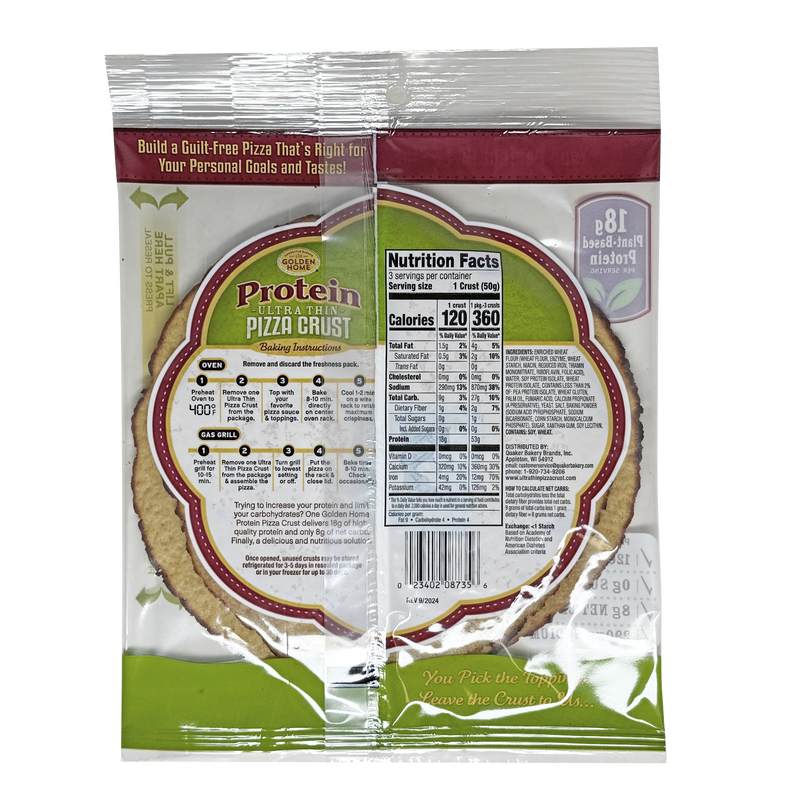 Golden Home Ultra Thin 18g Protein Pizza Crust, 5.25 oz (3 crusts)