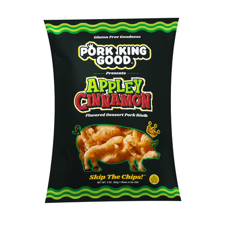 Cortezas de cerdo sabor postre Pork King Good, 3 oz - Manzana y canela