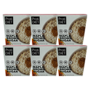 Six boxes of ProtiDIET Maple Brown Sugar oatmeal mix are stacked together, each featuring a bowl of oatmeal with a sprinkle of cinnamon on top, highlighting nutritional information and serving suggestions.