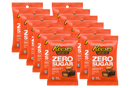 A collection of Reese's Zero Sugar Miniature Cups packages, featuring bright orange wrappers with bold text, showcasing the product's sugar-free and aspartame-free attributes.