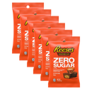Six packages of Reese's Miniature Cups are displayed, each labeled "Zero Sugar," highlighting that they are aspartame-free and contain 110 calories per serving.