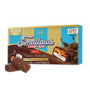 A box of Choc Zero S'mallows Candy Bars, featuring milk chocolate, caramel, and marshmallow, is displayed with two individually wrapped bars in front, labeled gluten-free and keto-friendly.