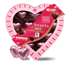 ChocZero Valentine's Day Milk Chocolate Strawberry Creme Filled Hearts, 4.2 oz