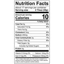 A nutrition facts label displays detailed information about a food product, including serving size, calories, and nutrient content such as fats, carbohydrates, and vitamins.