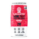 A bottle of Lakanto Monk Fruit Sweetener Drops in original flavor, featuring a vibrant red design, highlights its zero sugar, zero calorie, and zero net carbs benefits, with a capacity of 1.76 fluid ounces.