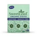 A light green box of SweetLeaf Organic Stevia sweetener, featuring 70 packets, highlights its zero-calorie, zero-erythritol, and zero-sugar benefits, with a note about its new look.