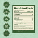 A nutrition facts label on a light green background lists details for a zero-calorie product, highlighting zero fat, sugar, and sodium, with ingredients including organic inulin and stevia.