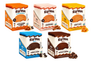 Five colorful boxes of RipVan gluten-free wafels are displayed, each featuring a different flavor—Dutch Caramel & Vanilla, Snickerdoodle, Honey & Oats, Cookies & Cream, and Chocolate Brownie.