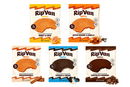 Five varieties of RipVan Wafels are displayed, including Honey & Oats, Dutch Caramel & Vanilla, Snickerdoodle, Cookies & Cream, and Chocolate Brownie, each featuring colorful packaging and nutritional information.