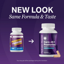 Two bottles of ProCare Health dietary supplements are shown side by side, with the left labeled "Probiotics + Bariatric Multivitamin" and the right labeled "Core-45 + Probiotics," highlighting a new packaging design.