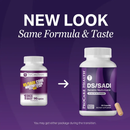 Two vitamin bottles are shown side by side against a purple background, with the left labeled "DS/SADI CORE Multivitamin" and the right labeled "DS/SADI Bariatric Multivitamin," indicating a packaging transition.