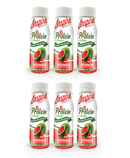 Six bottles of Inspire Protein Shots are arranged in two rows, each featuring a vibrant watermelon design and labeled with "30g Protein + Collagen" and "Watermelon" on a white background.