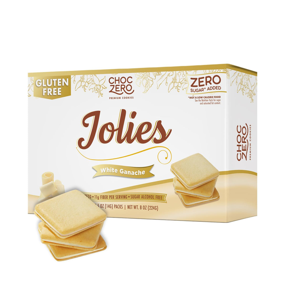 クッキー　0808 ChocZero Jolies White Chocolate Cookies, 8 oz by ChocZero | Netrition