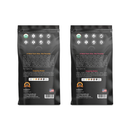 Two sides of a coffee bag featuring a note from the founder, Alex, detailing the coffee's low-acid qualities, cupping notes, and certifications, set against a black background with various icons.