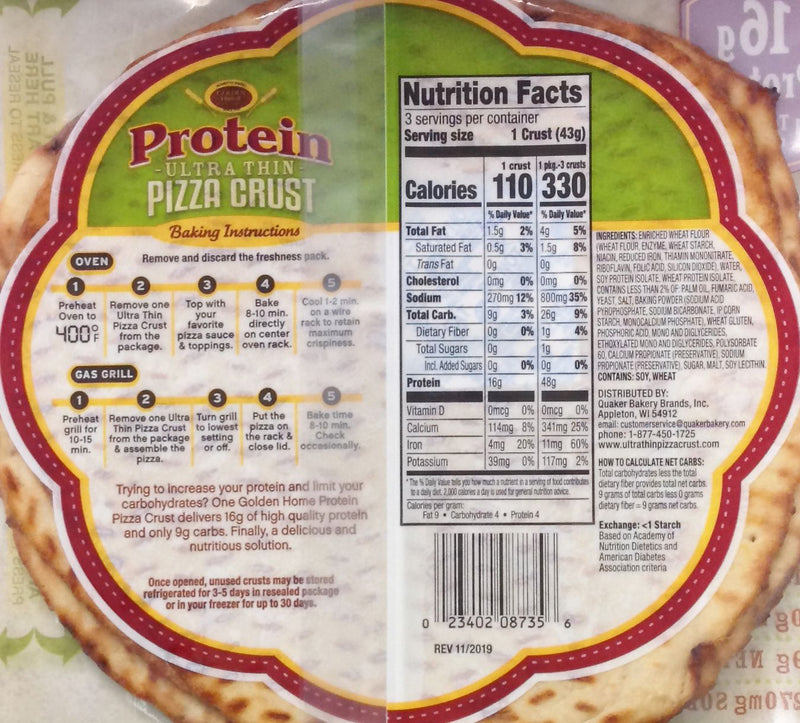 Golden Home Ultra Thin 16g Protein Pizza Crust, 4.45oz (3 crusts)