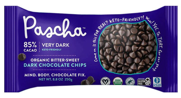 Pascha 85% Cacao Very Dark Chocolate Baking Chips, Organic 8.8 oz. 