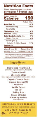 Simple Mills Crunchy Cookies, 5.5oz.
