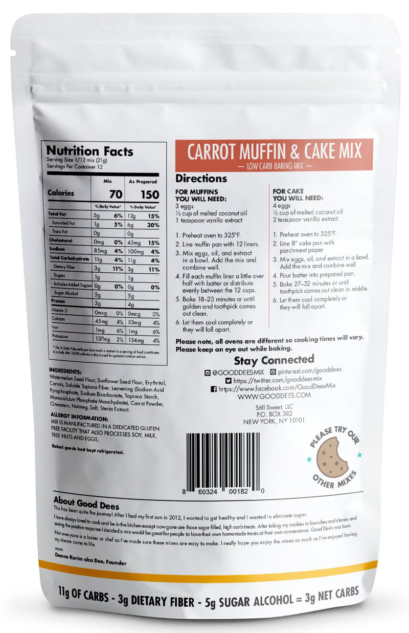 Good Dee's Low Carb Carrot Muffin & Cake Mix 8.8 oz 