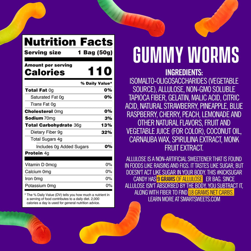 Smart Sweets Gummy Worms 50g (1.8 oz) 