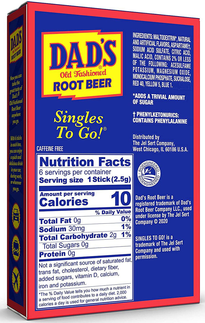 Dad's Root Beer Zero Sugar Singles-to-Go 6 sticks 