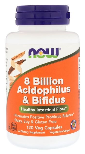NOW 8 Billion Acidophilus and Bifidus 120 veg capsules 