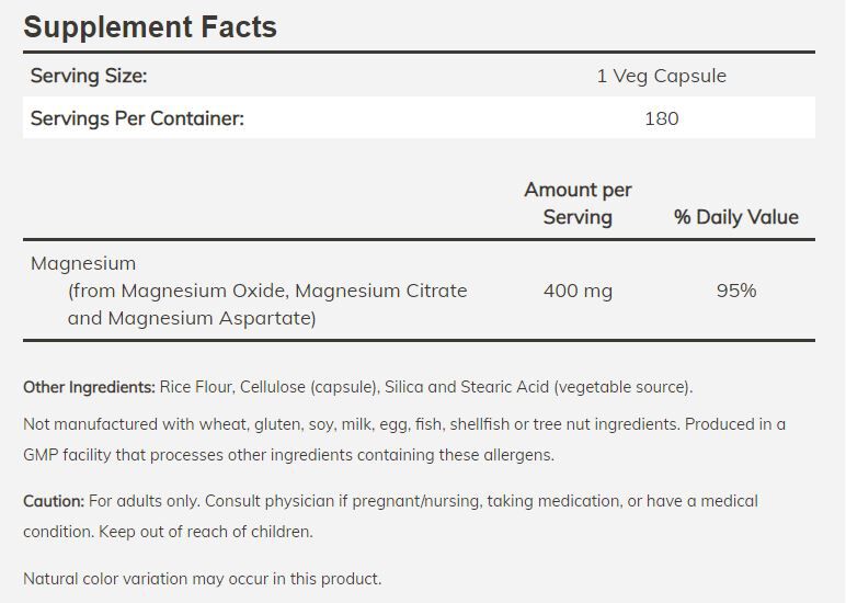 NOW Magnesium 180 veg capsules 