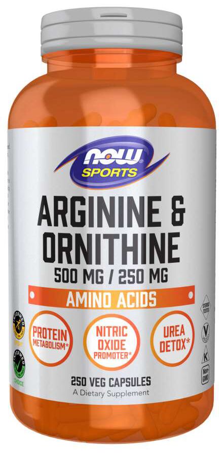 NOW L-Arginine 500mg et L-Ornithine 250mg - 250 gélules