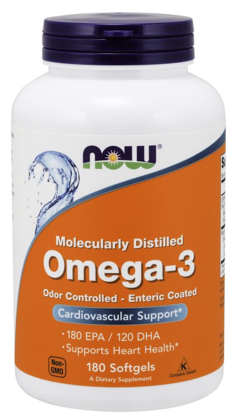 NOW Omega-3 Fish Oil, Molecularly Distilled 180 softgels 