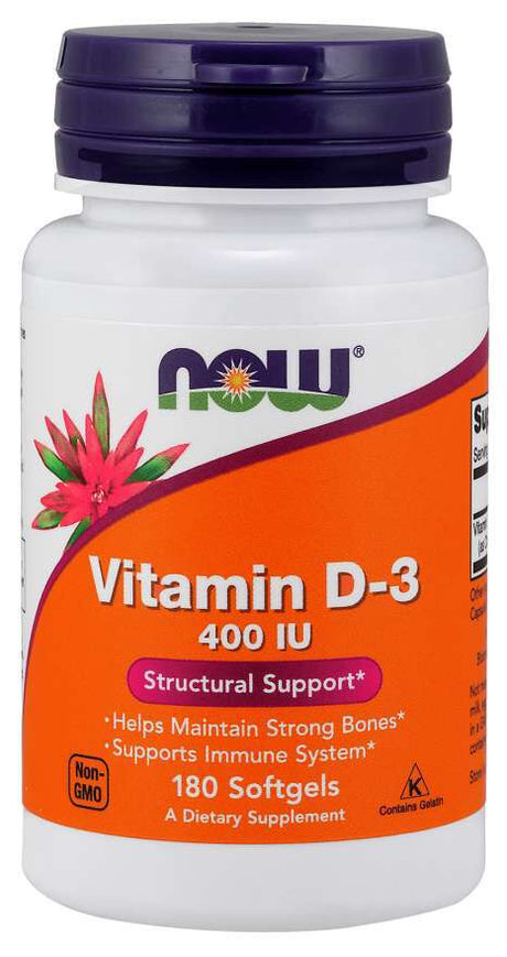 NOW Vitamina D-3 Cápsulas blandas - 400 UI, 180 cápsulas blandas
