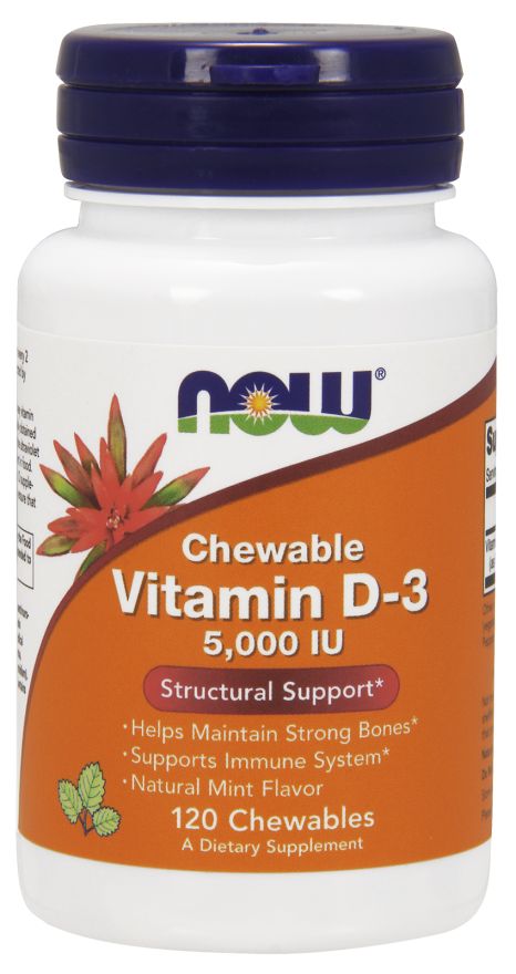 NOW Vitamin D-3, 5000 IU, Chewable 120 chewables 