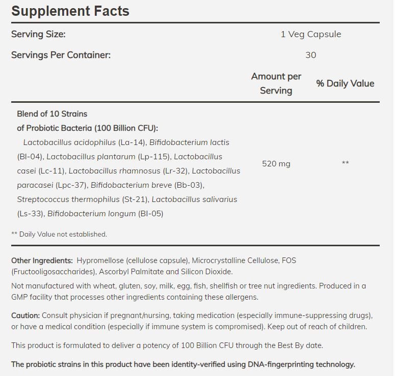 NOW Probiotic-10, 100 Billion 30 veg capsules 