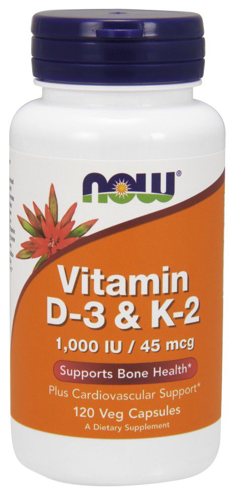 NOW Vitamin D-3 & K-2 120 veg capsules 