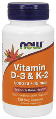 NOW Vitamin D-3 & K-2 120 veg capsules