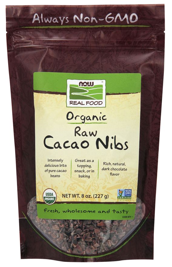 NOW Cacao Nibs, Organic & Raw 8 oz. 