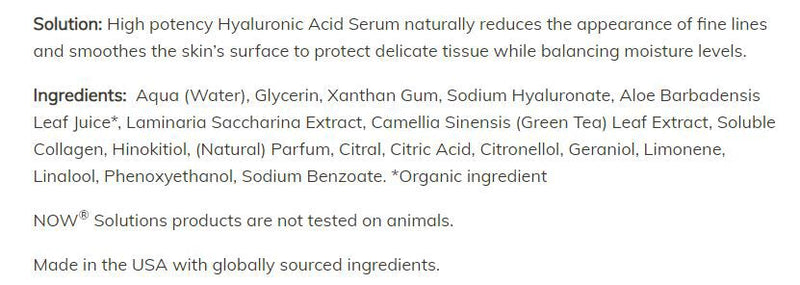 NOW Hyaluronic Acid Firming Serum 1 fl oz 