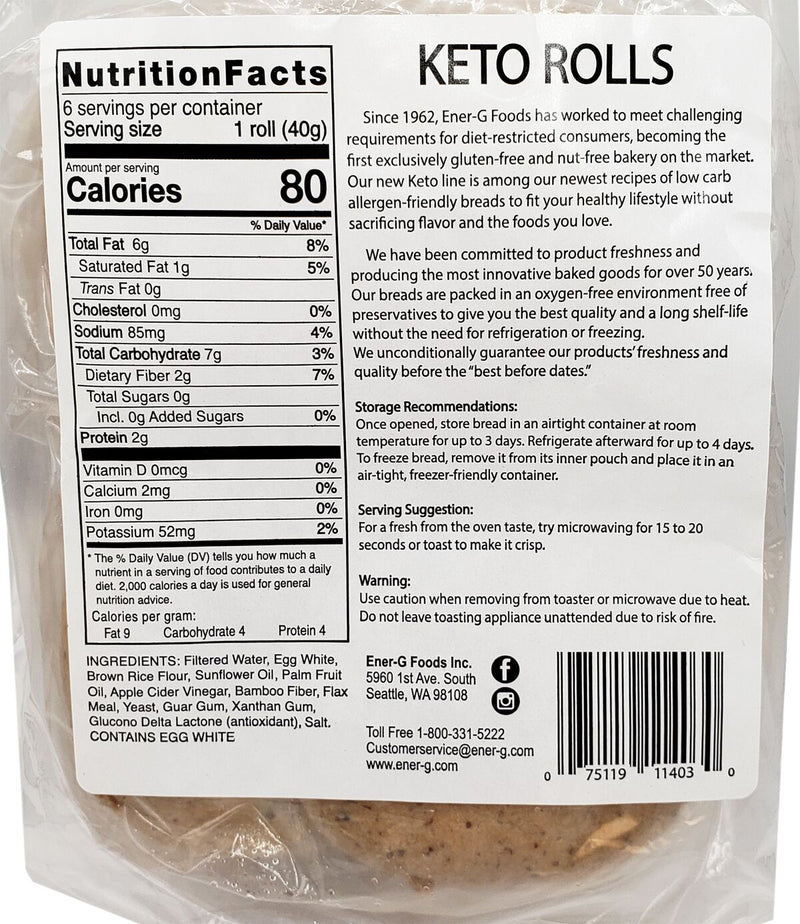 Ener-G Gluten Free Keto Rolls 6 rolls (8.5 oz) 