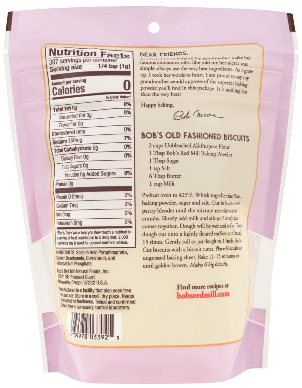 Nutrition Facts Red Mill Baking Flour Bob's Red Mill Baking Powder