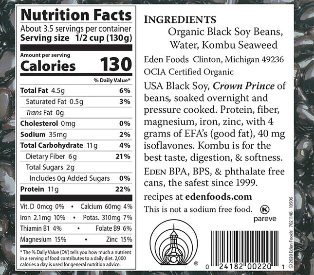 Eden Foods Black Soy Beans 15 oz can