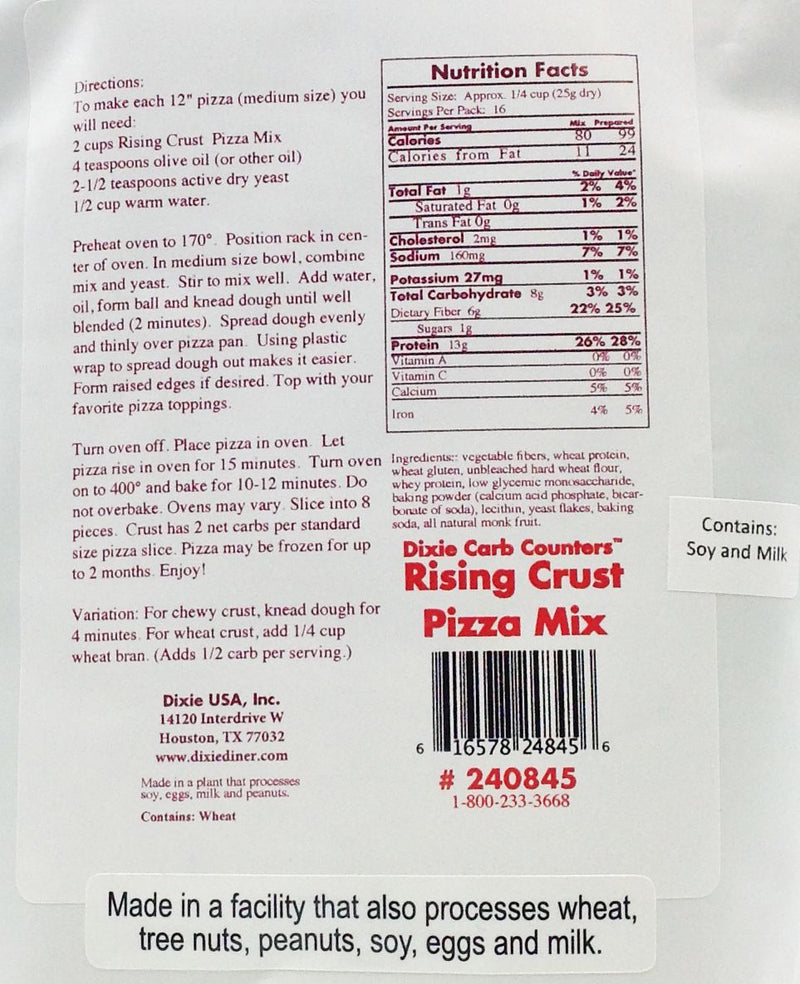 Dixie USA Carb Counters Quick & Easy Rising Crust Pizza Mix 14.1 oz. 