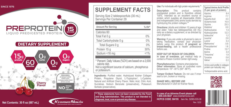 Pre-protein®15 Liquid Predigested Protein - Cherry