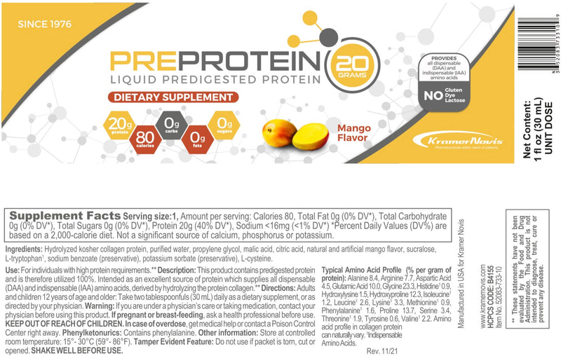 Pre-Protein® 20 Liquid Predigested Protein 1oz Packet - Mango 