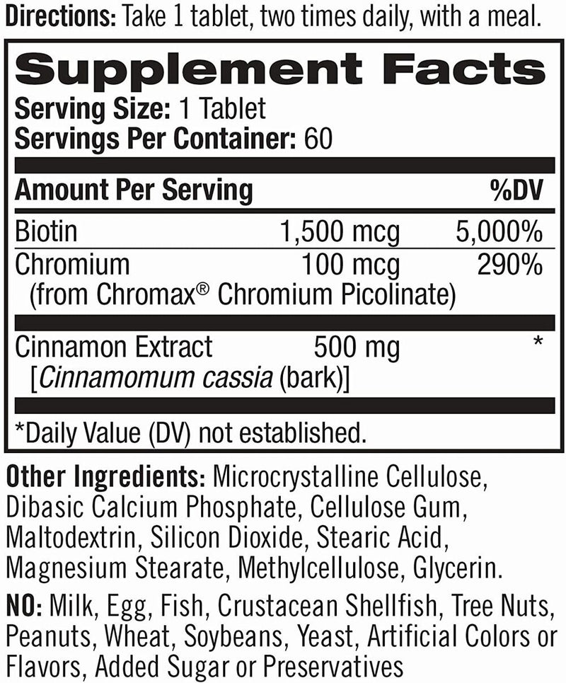 Natrol Cinnamon, Chromium & Biotin 60 tablets 