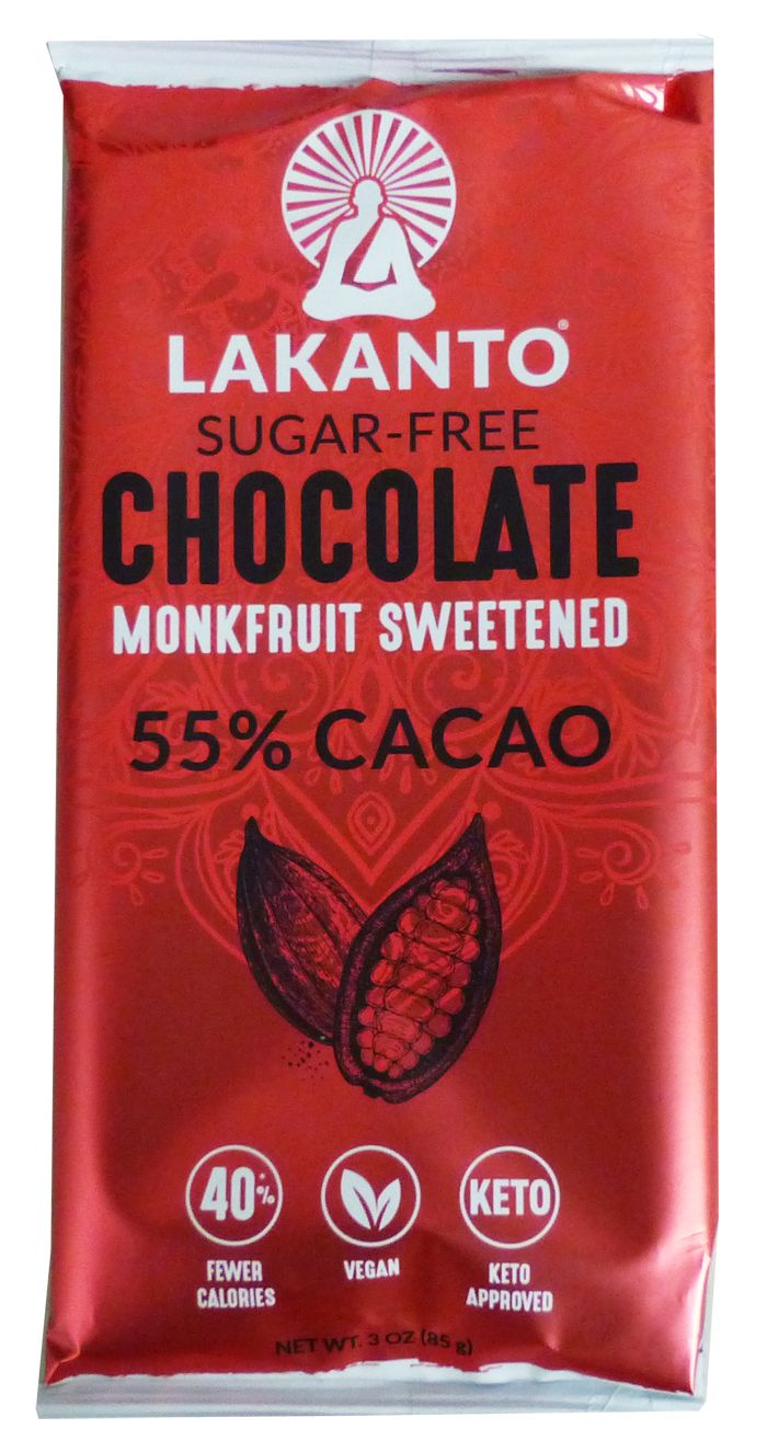 Lakanto Sugar Free, Monkfruit Sweetened 55% Chocolate Bar