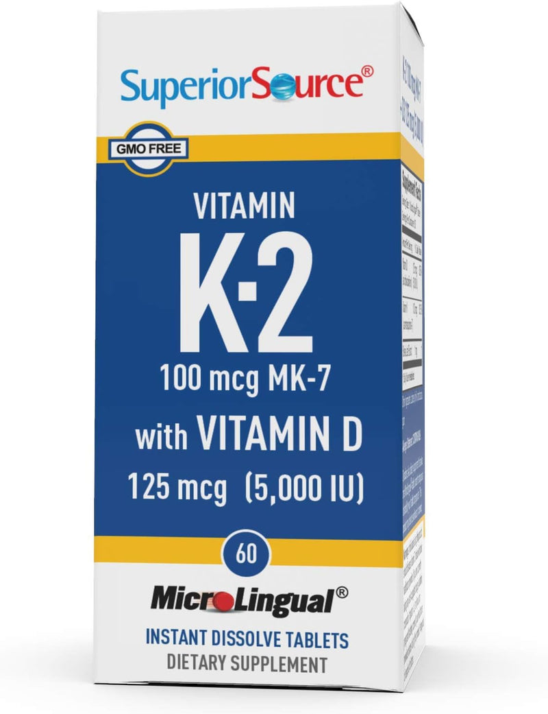 Superior Source Vitamin K2 100 MCG (MK-7) with Vitamin D3 5000 IU MicroLingual® Instant Dissolve Tablets 