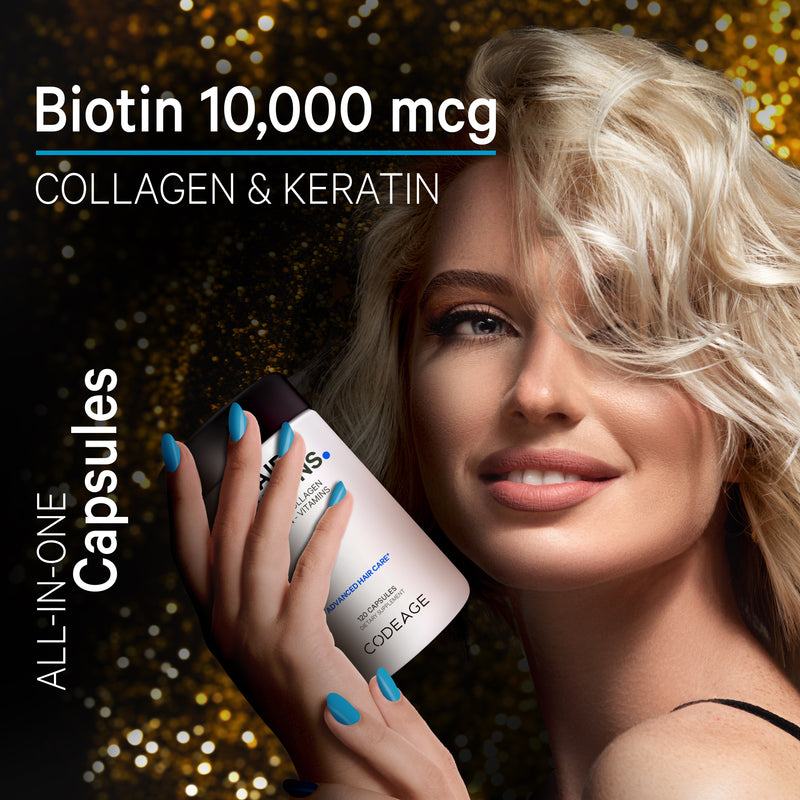 Hair Vitamins with Biotin 10000 mcg Keratin Collagen Zinc Inositol Hair Support Supplement by Codeage 