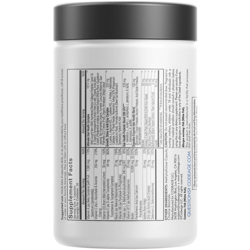Codeage Hair Vitamins, Biotin, Keratin, Collagen Omega-3 Supplement