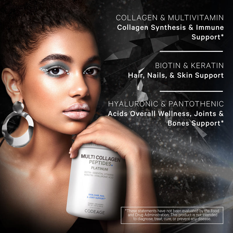 Multi Collagen Peptides Powder with Biotin Keratin Hyaluronic Acid for Hair Skin Nails & Joints by Codeage 