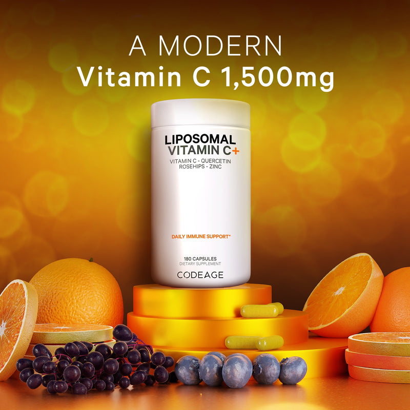 Liposomal Vitamin C 1500mg Supplement with Zinc Elderberry & Quercetin by Codeage 