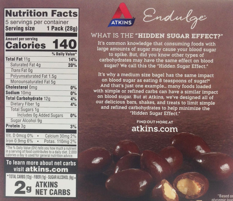 Atkins Nutritionals Endulge Chocolate Covered Almonds 5 packs 