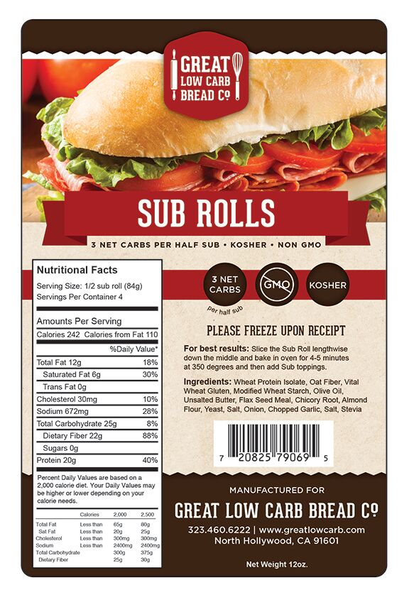 Great Low Carb Bread Company Sub Rolls two 12 inch rolls 